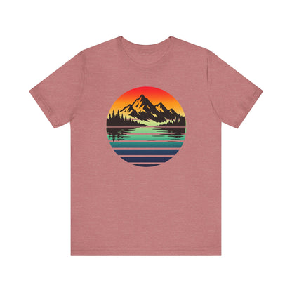Sunset Mountain Lake Tee | Retro Landscape T-Shirt