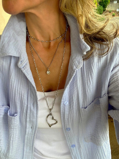 Whimsical Heart Necklace – Large Open Heart Pendant in Silver or Gold