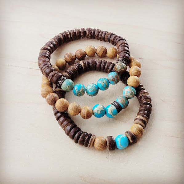 Imperial Jasper & Wood Stretch Bracelet Set (Set of 3)