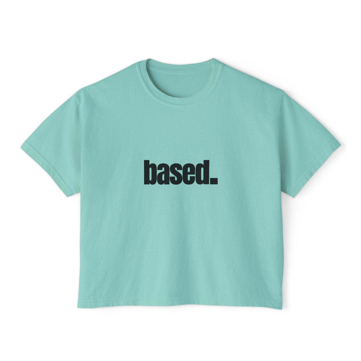 based. Boxy Tee | Minimal Text Graphic, White Cropped Shirt