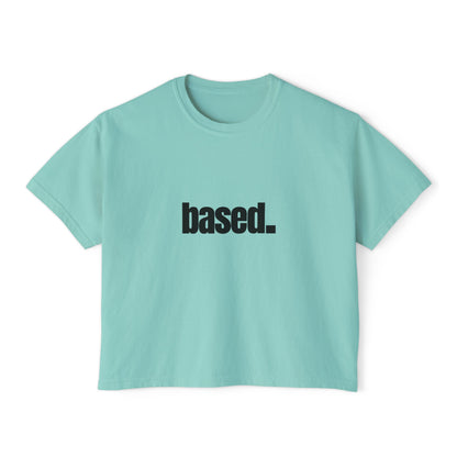 based. Boxy Tee | Minimal Text Graphic, White Cropped Shirt