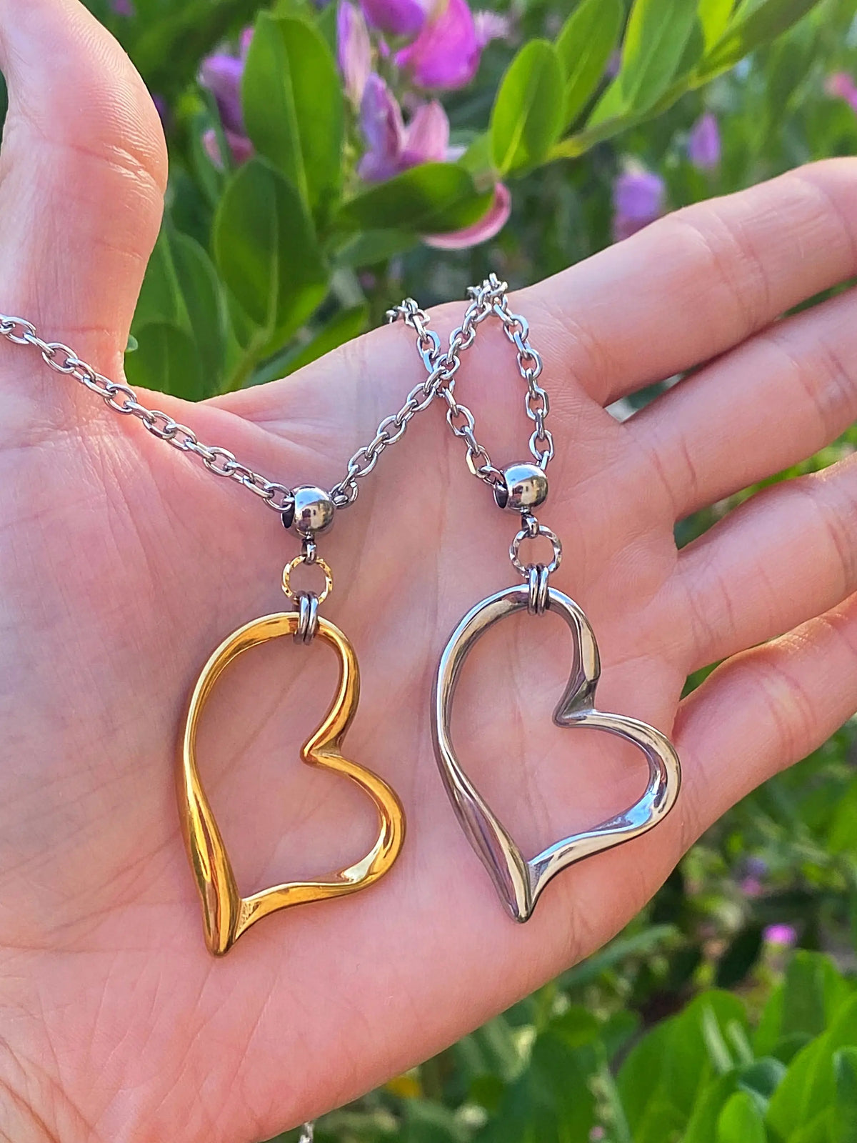Whimsical Heart Necklace – Large Open Heart Pendant in Silver or Gold