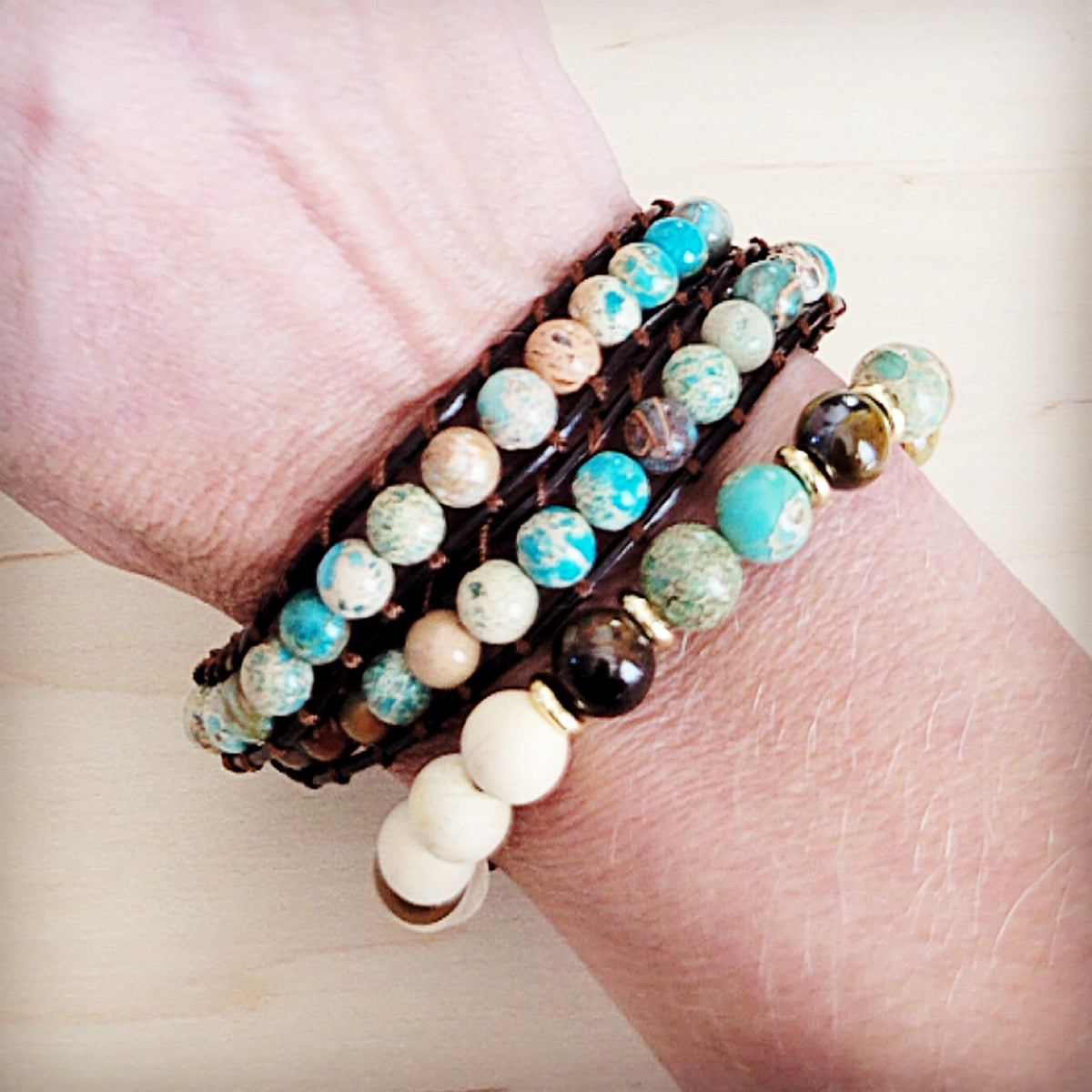 Jasper & Tiger’s Eye Bracelet | Adjustable Boho Beaded