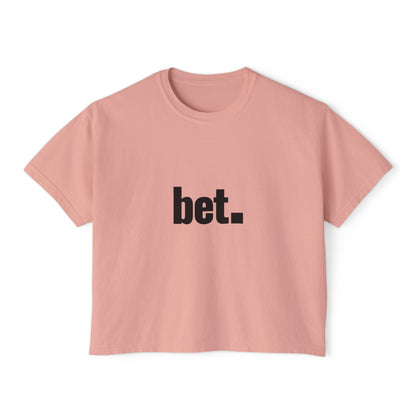 bet. Boxy Tee | Minimal Text Graphic, White Cropped T-Shirt