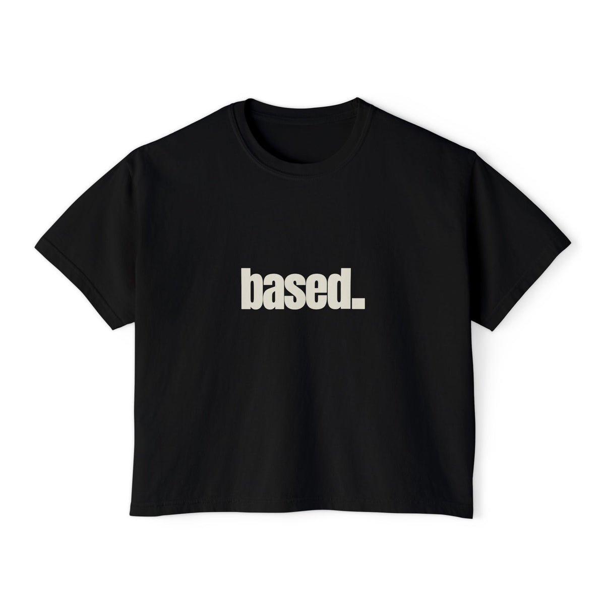 based. Boxy Tee | Minimal Text Graphic, White Cropped Shirt