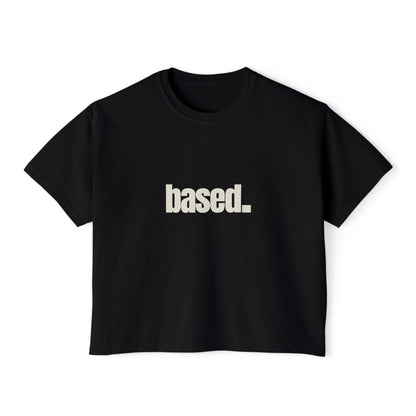 based. Boxy Tee | Minimal Text Graphic, White Cropped Shirt
