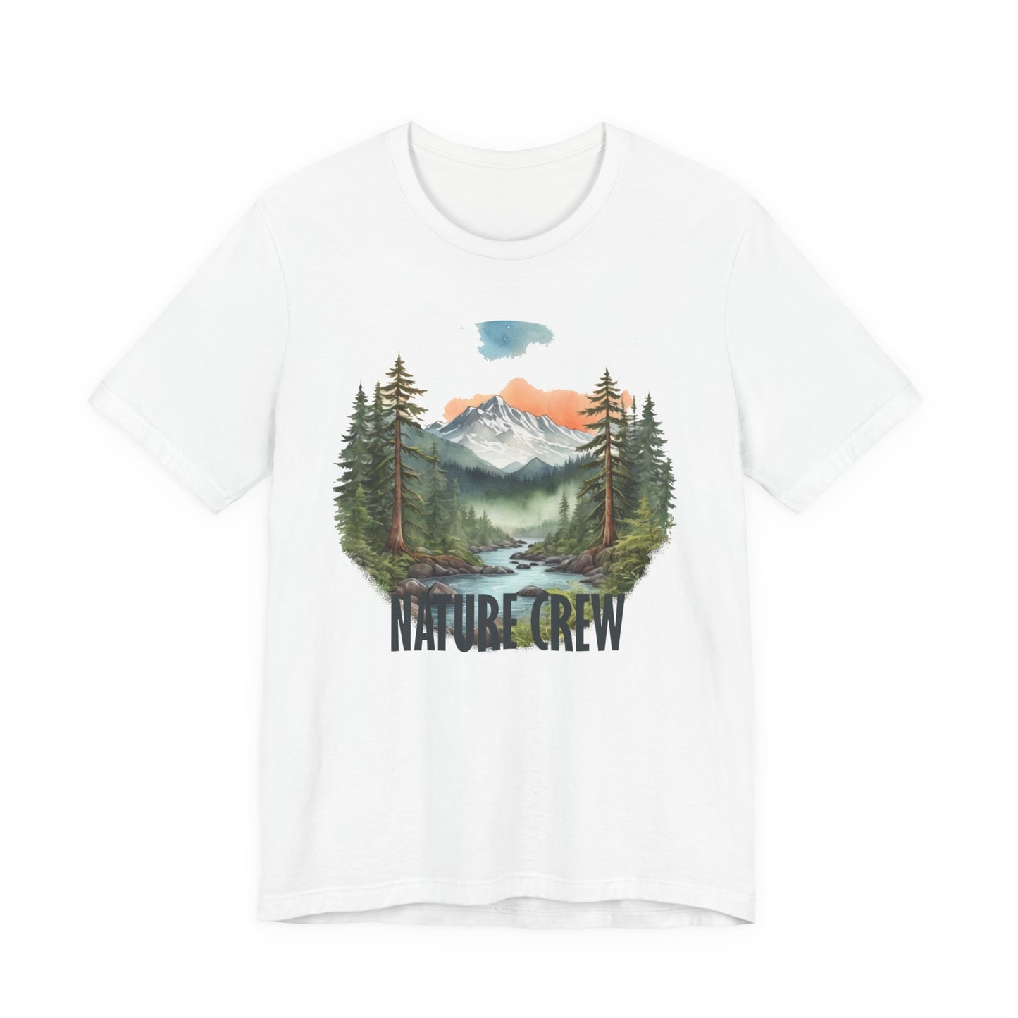 Mountain Lake Forest Nature Crew Tee | Scenic Outdoors Landscape T-Shirt