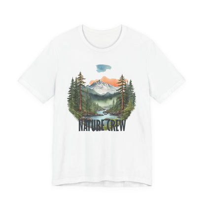 Mountain Lake Forest Nature Crew Tee | Scenic Outdoors Landscape T-Shirt