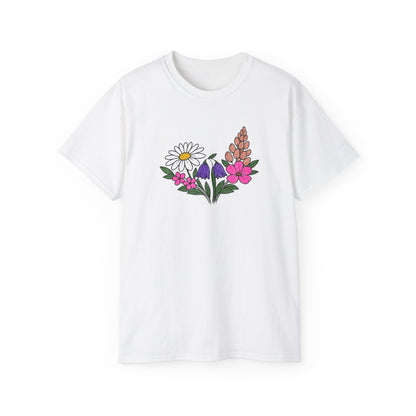 Daisy Bellflower Lupine Trio T-Shirt | Botanical Floral Art Tee