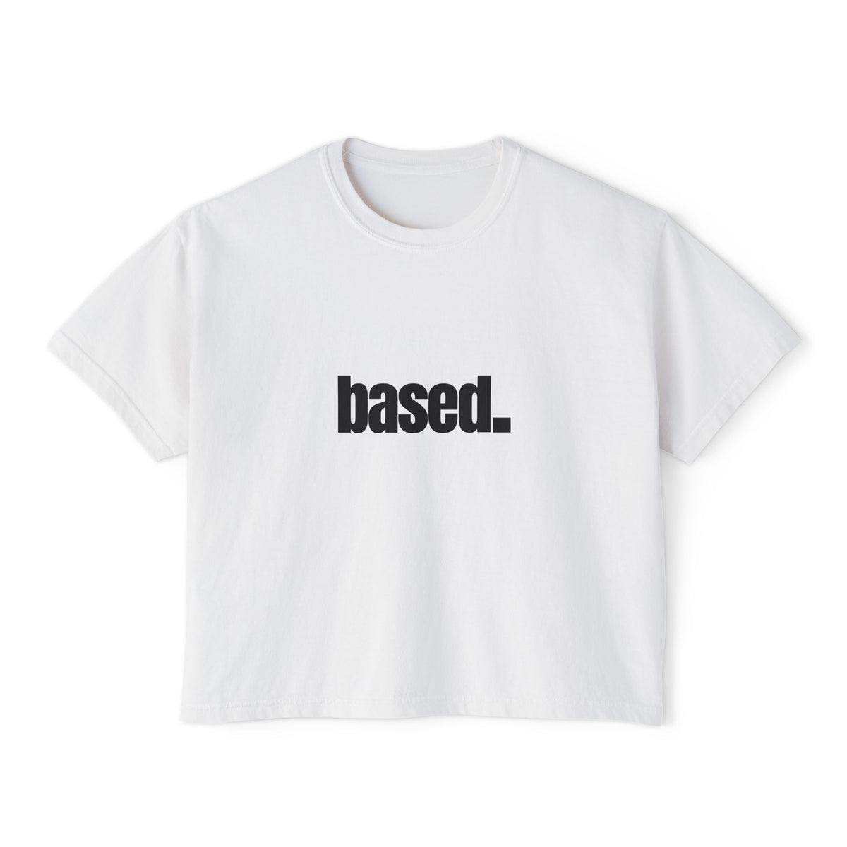 based. Boxy Tee | Minimal Text Graphic, White Cropped Shirt
