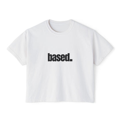 based. Boxy Tee | Minimal Text Graphic, White Cropped Shirt