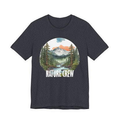 Mountain Lake Forest Nature Crew Tee | Scenic Outdoors Landscape T-Shirt