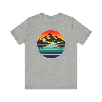 Sunset Mountain Lake Tee | Retro Landscape T-Shirt
