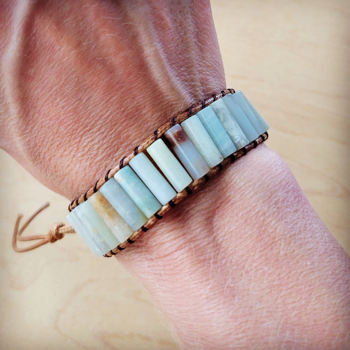 Woven Amazonite Stacked Stone Bracelet