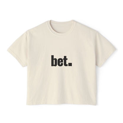 bet. Boxy Tee | Minimal Text Graphic, White Cropped T-Shirt