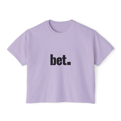 bet. Boxy Tee | Minimal Text Graphic, White Cropped T-Shirt