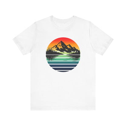 Sunset Mountain Lake Tee | Retro Landscape T-Shirt