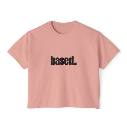 based. Boxy Tee | Minimal Text Graphic, White Cropped Shirt