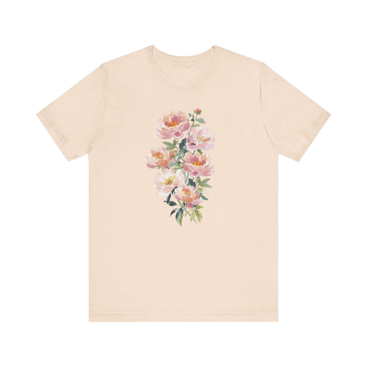 Peach Watercolor Peonies T-Shirt | Floral Vertical Bouquet Tee