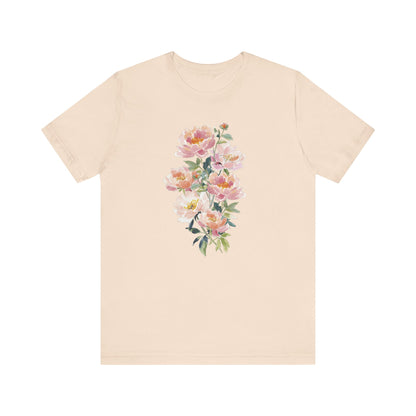 Peach Watercolor Peonies T-Shirt | Floral Vertical Bouquet Tee