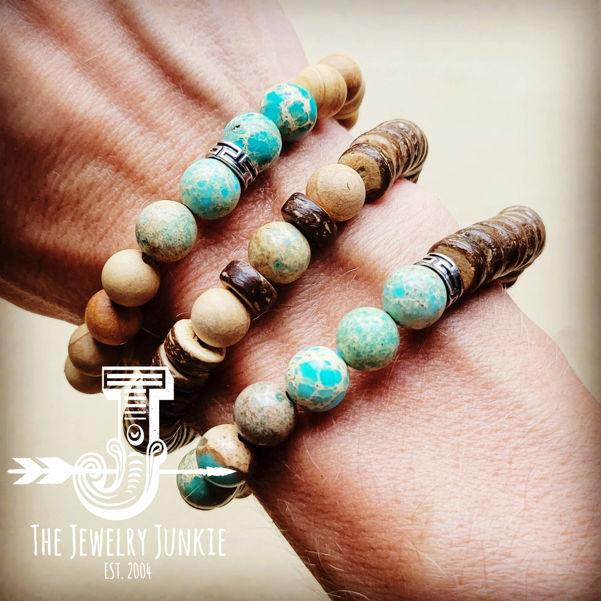 Imperial Jasper & Wood Stretch Bracelet Set (Set of 3)