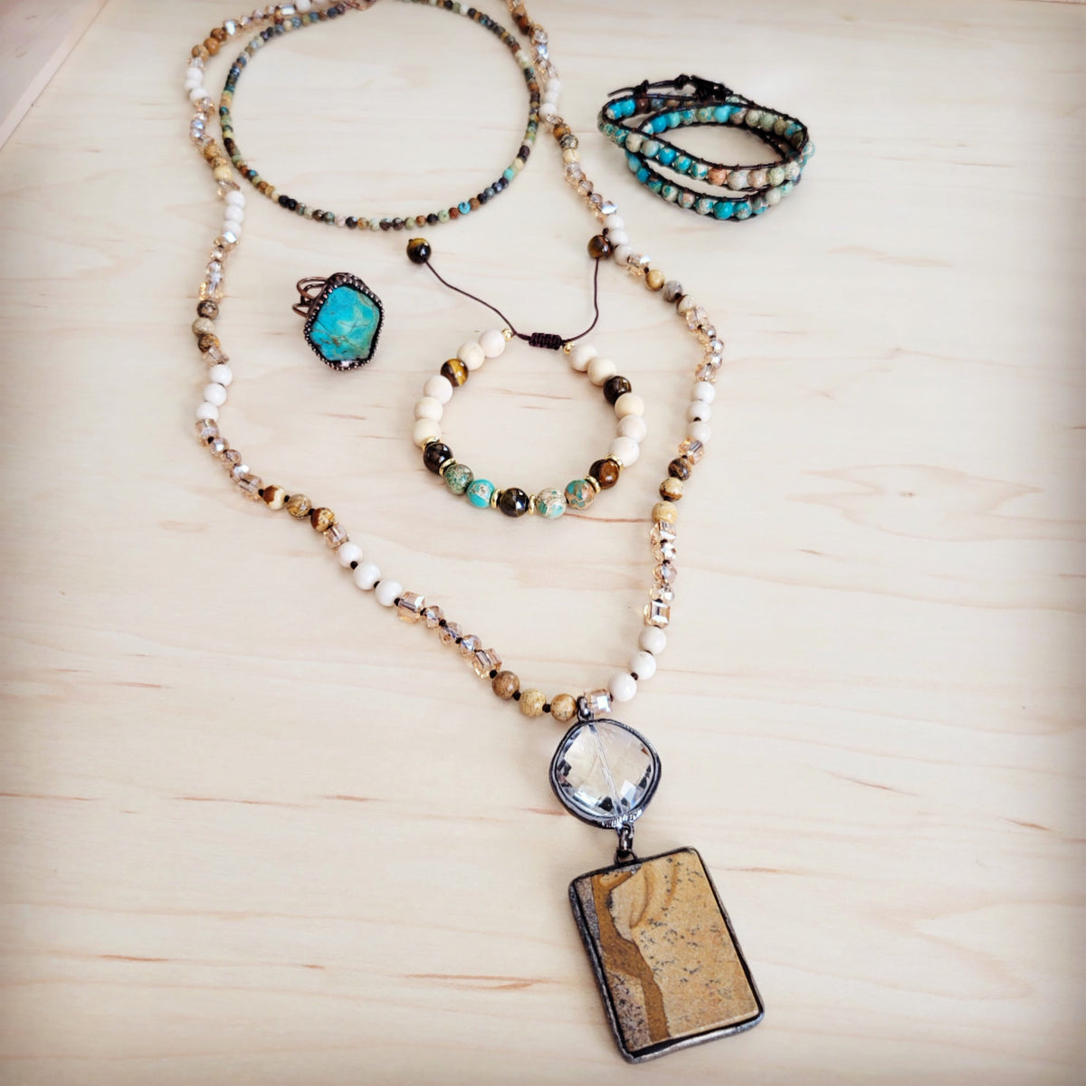 Jasper & Tiger’s Eye Bracelet | Adjustable Boho Beaded