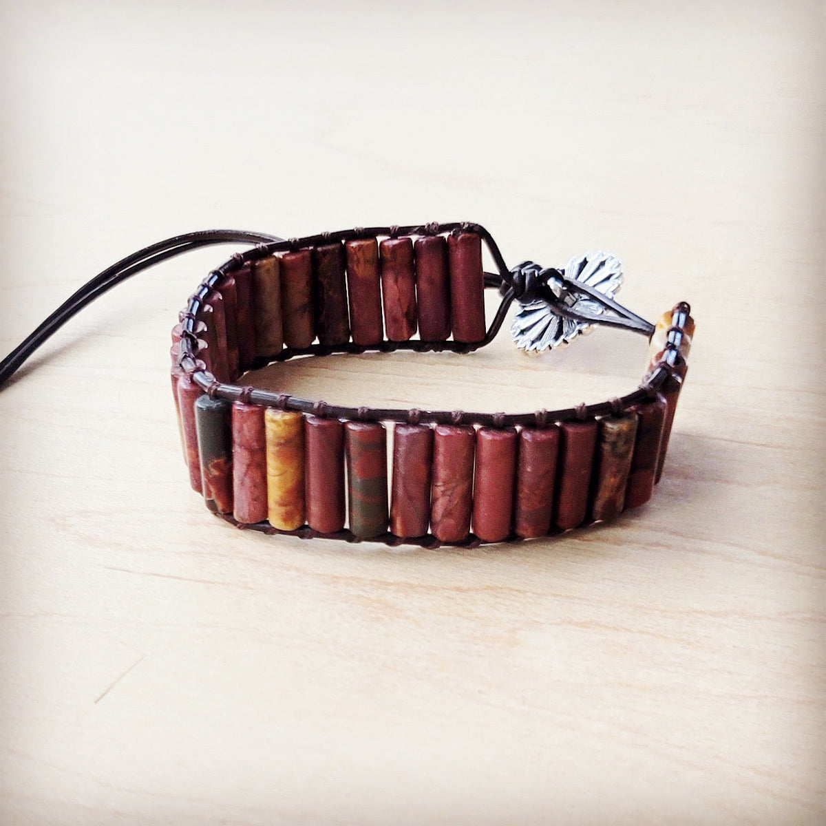 Woven Picasso Jasper & Lapis Bracelet | Adjustable Boho