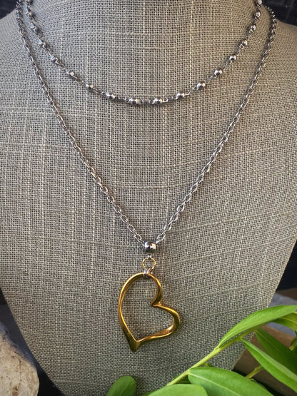 Whimsical Heart Necklace – Large Open Heart Pendant in Silver or Gold