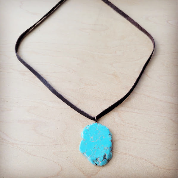 Genuine Leather Necklace with Howlite Stone