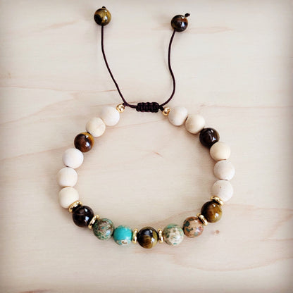 Jasper & Tiger’s Eye Bracelet | Adjustable Boho Beaded