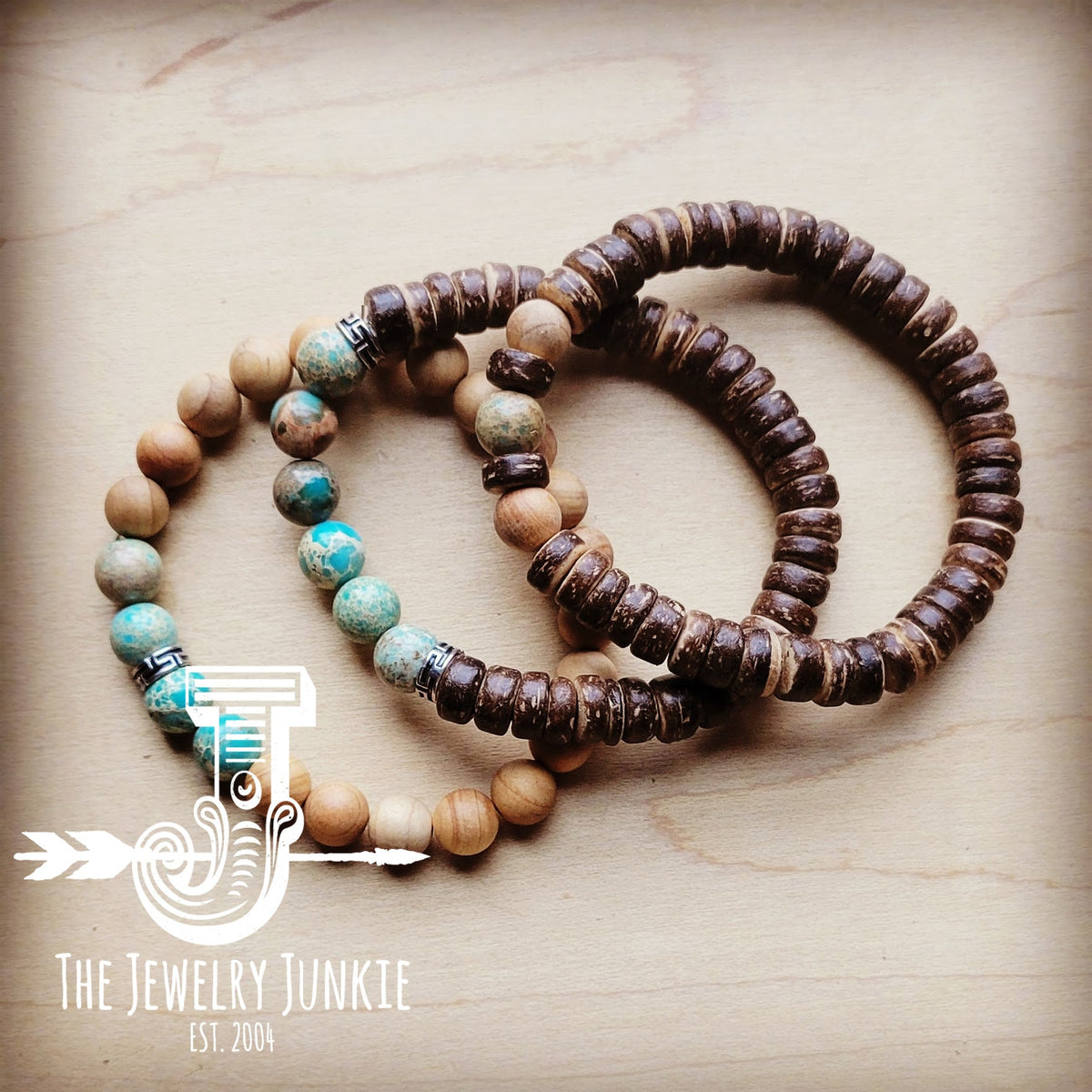 Imperial Jasper & Wood Stretch Bracelet Set (Set of 3)