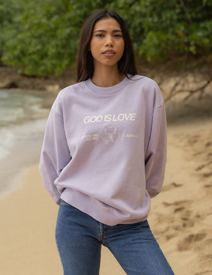 God Is Love Sweatshirt | Lavender Crewneck
