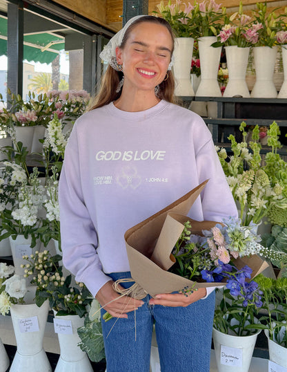 God Is Love Sweatshirt | Lavender Crewneck