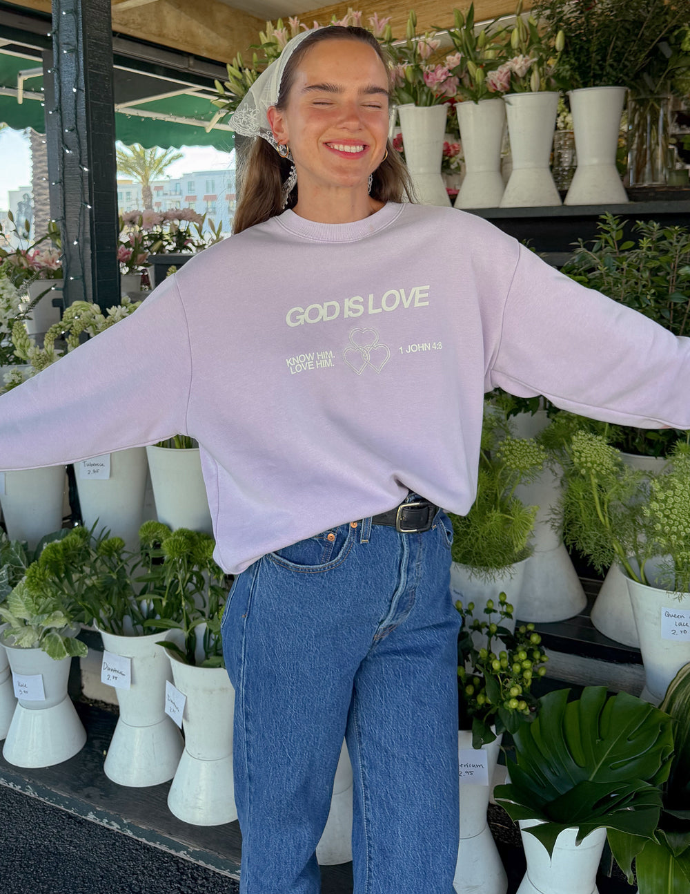 God Is Love Sweatshirt | Lavender Crewneck