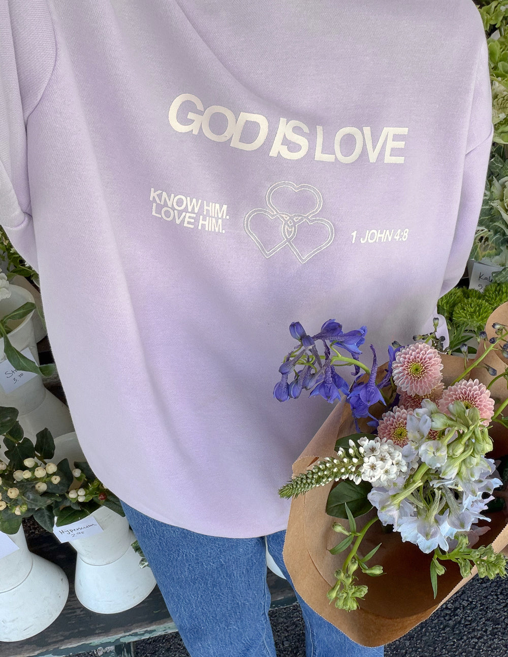 God Is Love Sweatshirt | Lavender Crewneck