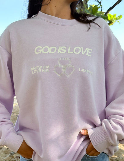 God Is Love Sweatshirt | Lavender Crewneck