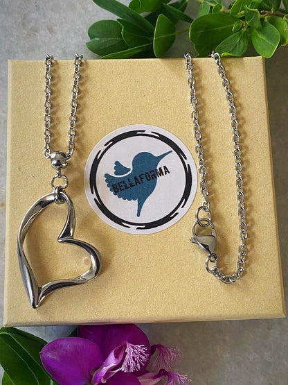 Whimsical Heart Necklace – Large Open Heart Pendant in Silver or Gold
