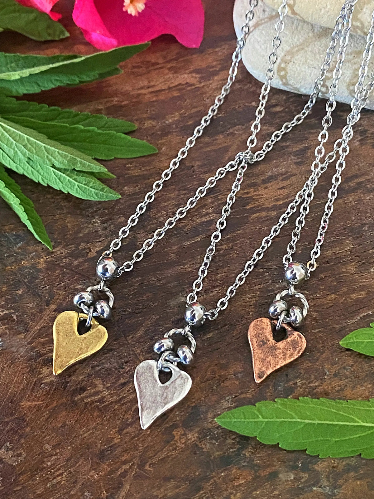 Handcrafted Heart Necklace – Artisan Pewter Pendant on Stainless Steel Chain | Silver, Gold or Copper