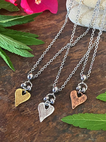 Handcrafted Heart Necklace – Artisan Pewter Pendant on Stainless Steel Chain | Silver, Gold or Copper
