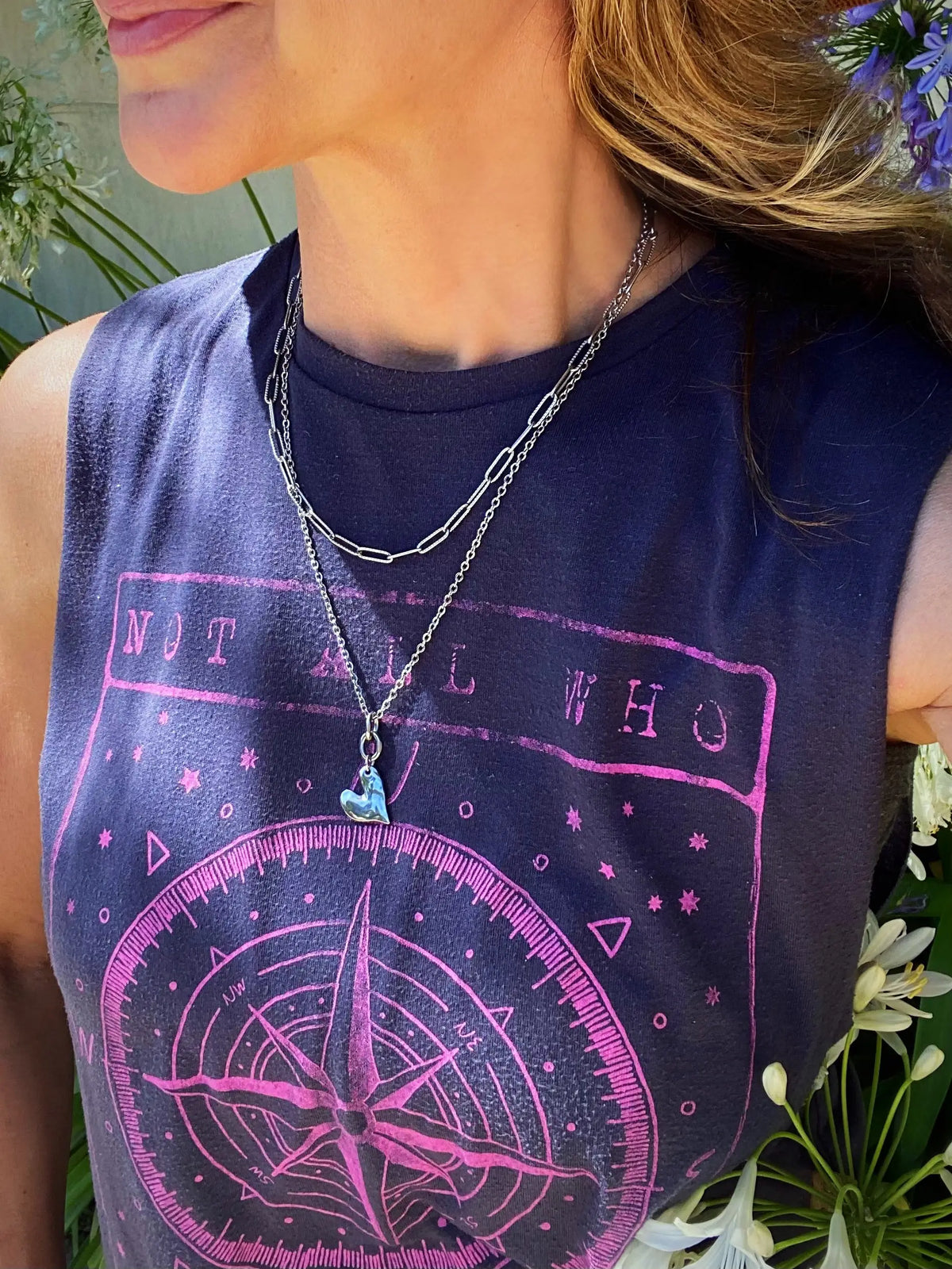 Hammered Rebel Heart Necklace | Silver or Gold | Reversible