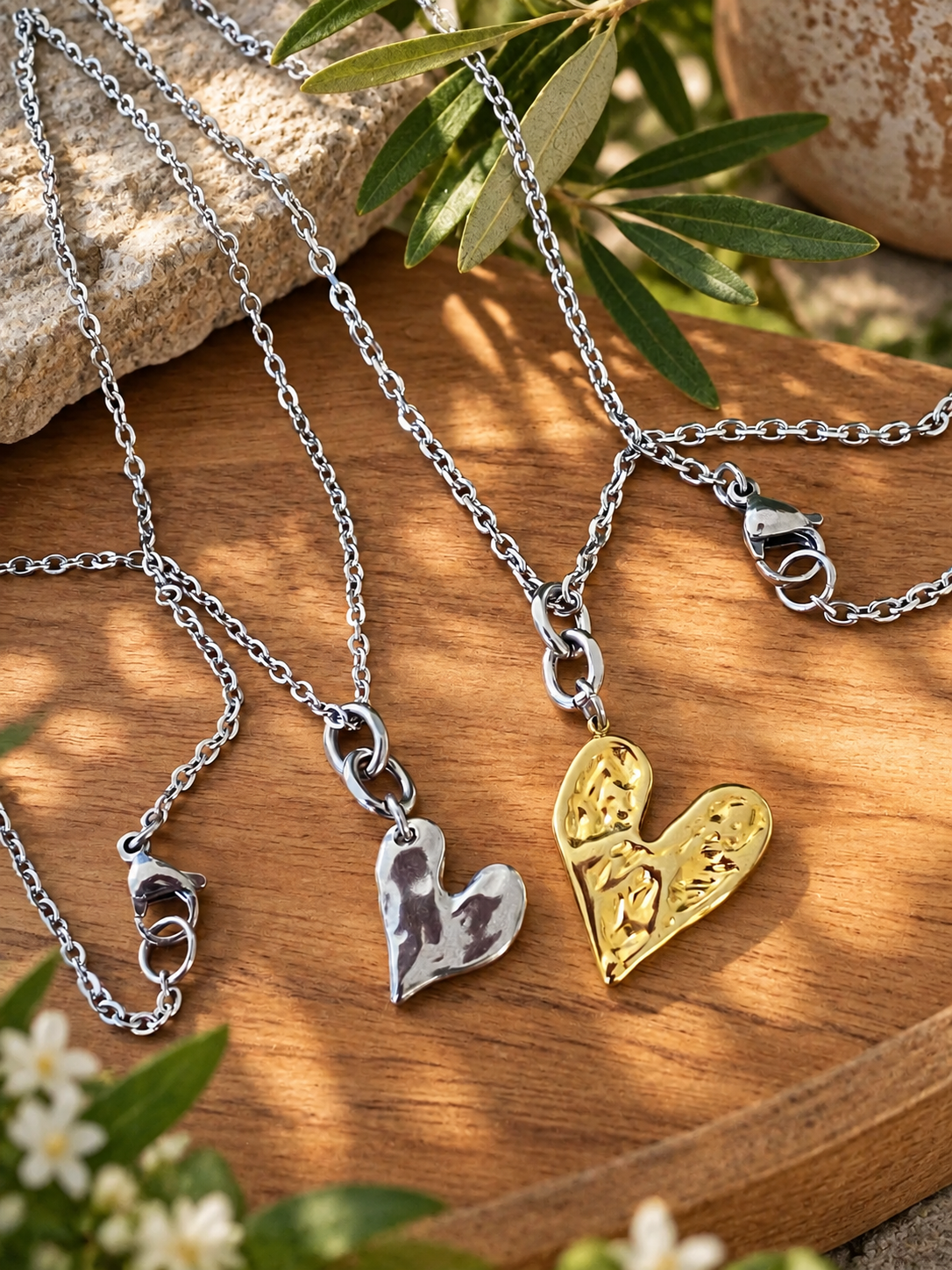 Hammered Rebel Heart Necklace | Silver or Gold | Reversible
