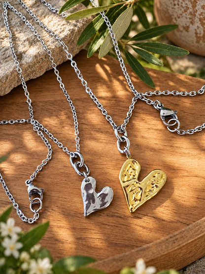 Hammered Rebel Heart Necklace | Silver or Gold | Reversible