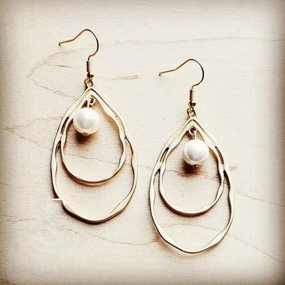 Matte Gold Double Hoop Earrings with Pearl | Boho Style