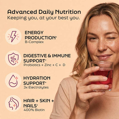 Root’d Her Multi – Hydrating Women’s Multivitamin with Electrolytes, Superfoods & Probiotics