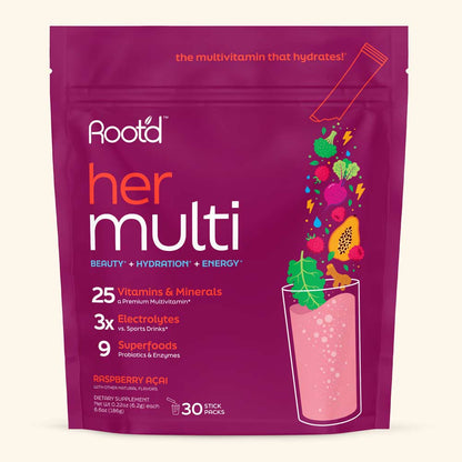 Root’d Her Multi – Hydrating Women’s Multivitamin with Electrolytes, Superfoods & Probiotics