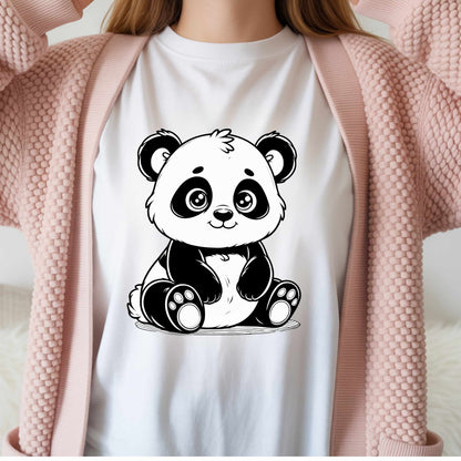 Cute Baby Panda Illustration T-Shirt | Kawaii Black & White Animal Tee
