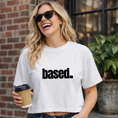 based. Boxy Tee | Minimal Text Graphic, White Cropped Shirt