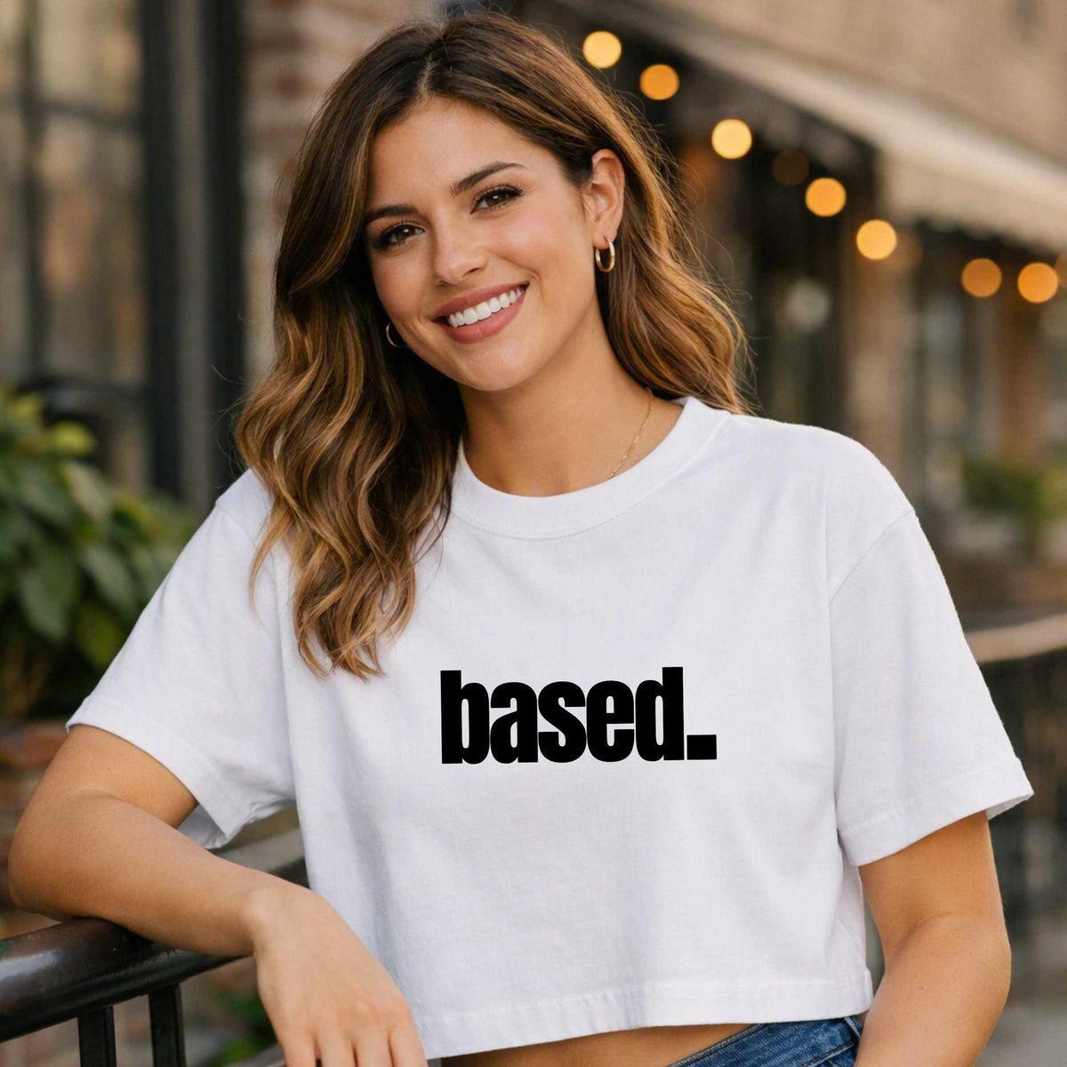 based. Boxy Tee | Minimal Text Graphic, White Cropped Shirt