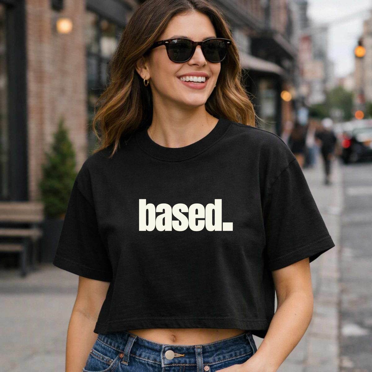 based. Boxy Tee | Minimal Text Graphic, White Cropped Shirt