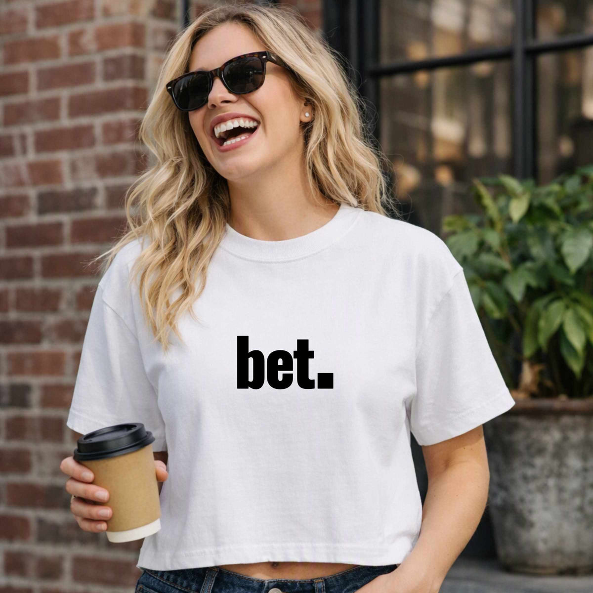 bet. Boxy Tee | Minimal Text Graphic, White Cropped T-Shirt